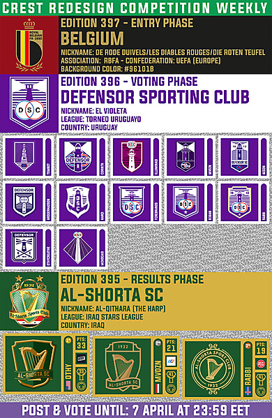 CRCW 397 - ENTRY PHASE - BELGIUM / CRCW 396 - VOTING PHASE - DEFENSOR SC / CRCW 395 - RESULTS PHASE - AL-SHORTA SC