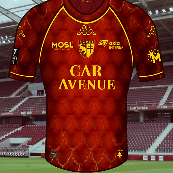 FC Metz con la camiseta local de escamas de dragón de Graoully