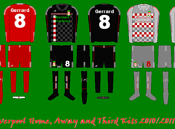 Liverpool Home, Away and Third Kits 2010/11